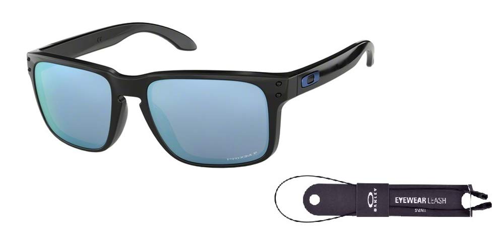 Oakley Holbrook OO9102 9102C1 57M Polished Black/Prizm Deep H2O Polarized Square Sunglasses For Men+ BUNDLE Accessory Leash + BUNDLE with Designer iWear Eyewear Kit