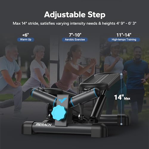 MERACH Mini Steppers for Exercise, Twist Stepper with Resistance Bands, 330LBS Capacity Stair Step Cardio Equipment for Full Body Workout