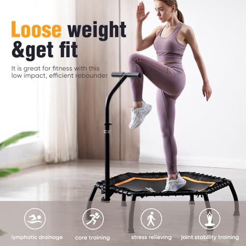 Zupapa Rebounder Trampoline for Adults with Adjustable bar Indoor Mini Small Fitness Workout Exercise Trampolines for Kids with Handle Silent Bungee Cords 40" 45" 300LBS Weight Capacity