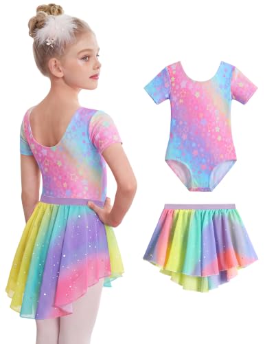 Zaclotre Girls Ballet Leotard with Skirt Toddler Dance Outfit Rainbow Star 6-7Y