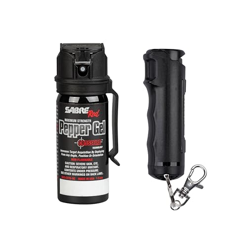 SABRE Crossfire Pepper Gel for Self Defense, Deploys At Any Angle, Maximizes Target Acquisition Against Threats, Easy Carry Belt Clip, Safety Flip Top, Max Police Strength OC Pepper Spray, 1.5 fl oz