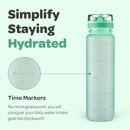 Hydracy Water Bottle with Time Marker -Large BPA Free Water Bottle & No Sweat Sleeve -Leak Proof Gym Bottle with Fruit Infuser Strainer & Times to Drink -Ideal Gift for Fitness Sports & Outdoors