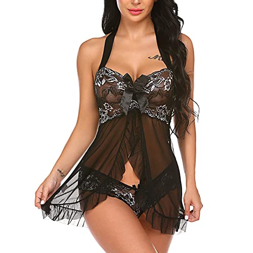 Generic women's lingerie, sleep & loungeLace Lingerie for Women Front Closure for Sex Babyboll for Sex Naughty See Through Teddy Pajamas Cute Honeymoon Nightwear, 3X-Large, 1#black