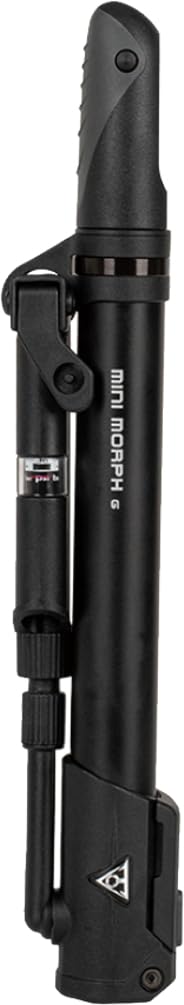 Topeak Mini Morph G (TMM-2GB) – Compact Dual-Action Mini Floor Bike Pump with In-Line Gauge (140 PSI / 9.6 Bar), Fold-Out Foot Pad, Flexible Hose & Mount Bracket – Presta, Schrader & Dunlop Compatible