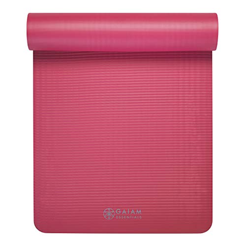 Gaiam Essentials Thick Yoga Mat Fitness & Exercise Mat with Easy-Cinch Carrier Strap, Pink, 72"L X 24"W X 2/5 Inch Thick