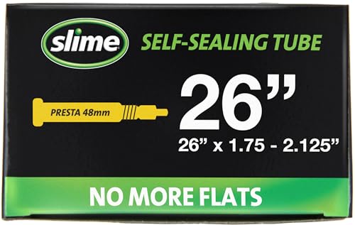 Slime 30084 Bike Inner Tube with Slime Puncture Sealant, Extra Strong, Self Sealing, Prevent and Repair, Presta Valve, 26" x 1.75-2.125"