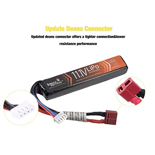 Lancer Tactical LiPo Airsoft High-Performance Battery 11.1V 1000mAh 20C Stick - Dean/Tamiya Connector, Two Pack (Dean)