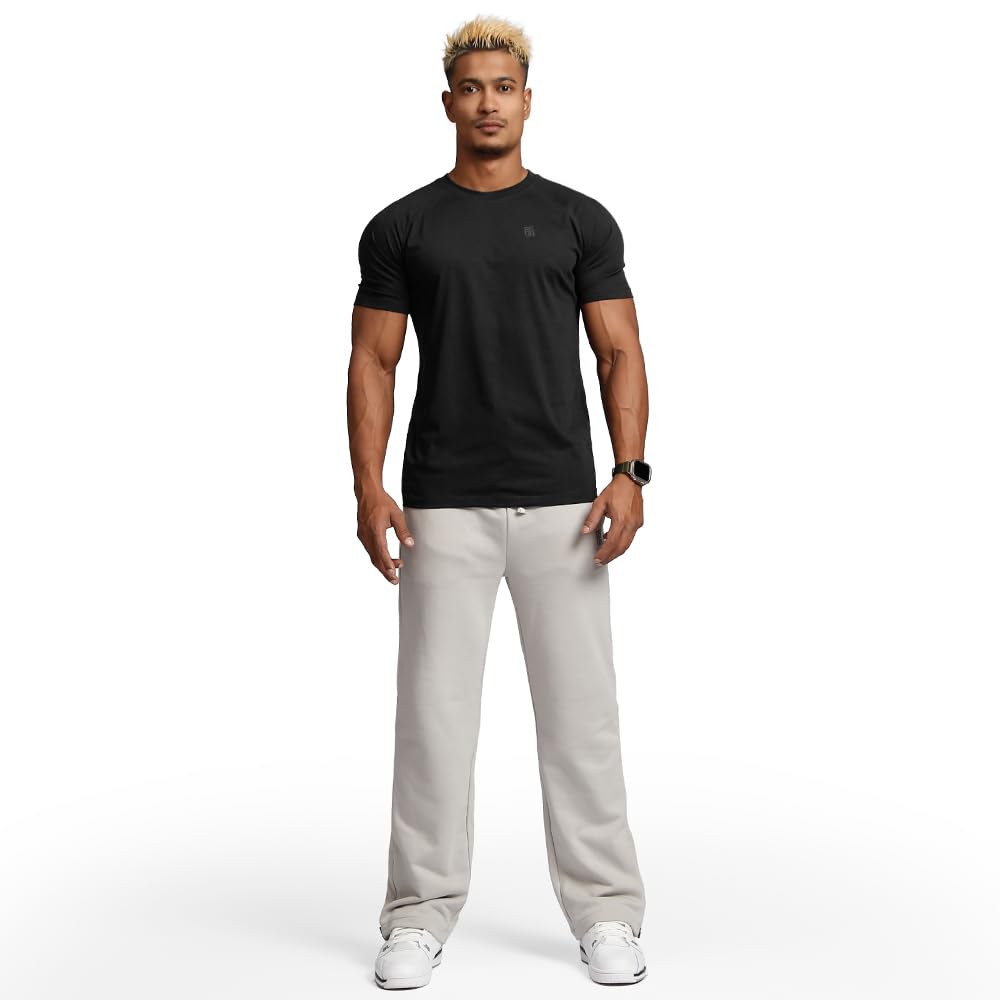 BVSN Casual Short Sleeve Crew Neck Classic Wicking Breathable Fitness Muscle Athletic T Shirts Men (US, Alpha, Large, Regular, Black)