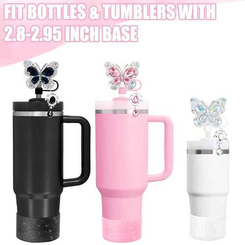 5pcs Pink Stanley Cup Accessories Set, Including Butterfly Straw Topper, Sparkly Silicone Boot, Stoppers Spill Proof, Shiny Charm Fits Stanley 40&30 Oz Tumbler with Handle