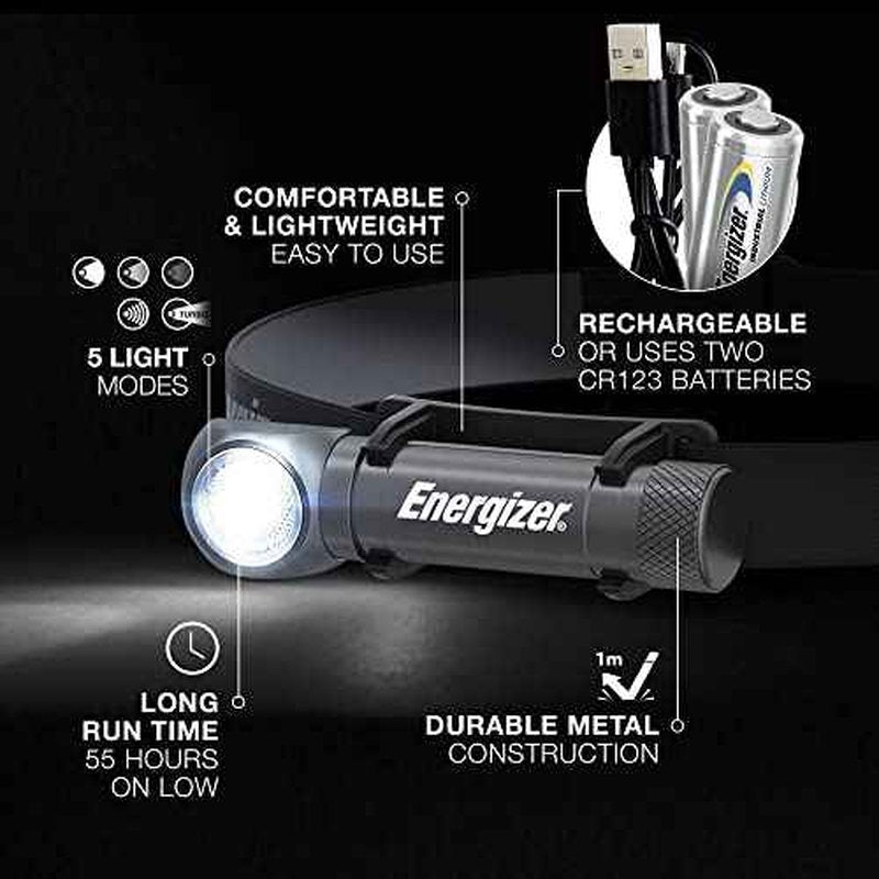 Energizer LED Headlamp Rechargeable X1000, Ultra Bright IPX4 Water Resistant Head Light, 1000 Lumen Turbo Mode, Headlamp for Outdoors, Power Outage Emergency, (USB Cable Included)