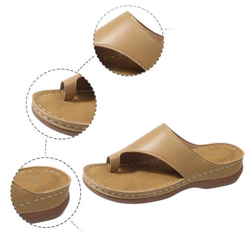 Orthopedic Sandals Women Fashion Comfort Leather Clip Toe Slip On Wedge Sandals Summer Beach Outdoor Womens Sandals Dressy Summer Comfortable Walking Sandals with Arch Support Orthotic Slides Thong