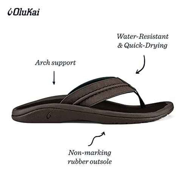 OLUKAI Hokua Men's Beach Sandals, Quick-Dry Flip-Flop Slides, Water Resistant & Wet Grip Rubber Soles, Compression Molded Footbed & Soft Comfort Fit