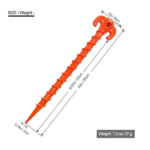 Canopy Stakes Canopy Anchors Beach Tent Stakes Heavy Duty Screw Shape 25 cm 10 inch - 8 Pack Orange Tent Stake for Outdoor Hiking Camping