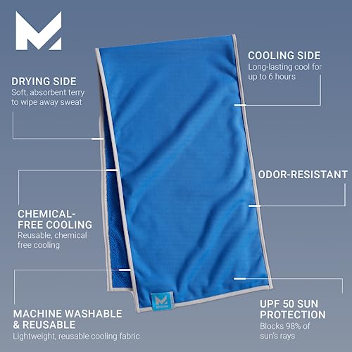 MISSION Dual Action Cooling & Drying Towel, Mission Blue - Cools Up to 6 Hours - Moisture & Sweat Absorbent - UPF 50 Sun Protection - Machine Washable