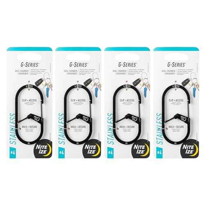 Nite Ize G-Series Dual Chamber Carabiner - Heavy-Duty Key Organizer Carabiner Clip - Dual Chamber Carabiner with Wire Gate Closure - Black, Size 4 (4 Pack)