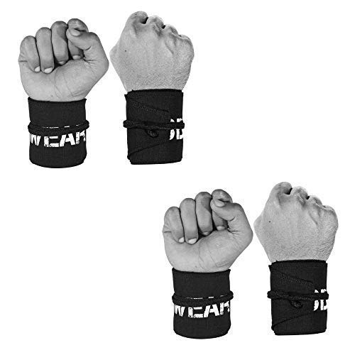 WOD Wear Wrist Wraps for Powerlifting, Strength Training, Bodybuilding, Cross Training, Olympic Weightlifting, Yoga Support - One Size Fits All (Black/Pink Stitch)