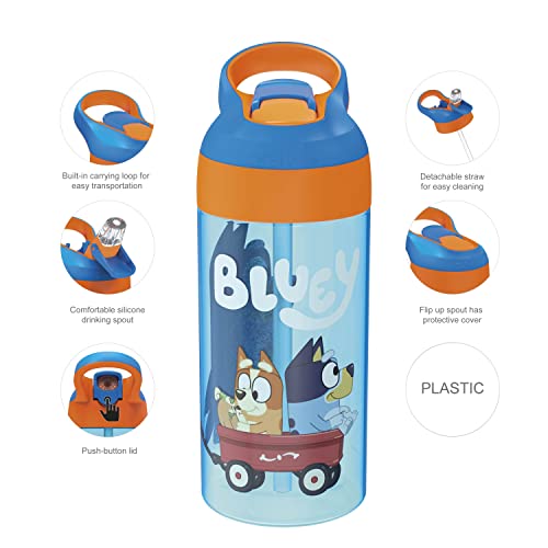 Zak Designs 17.5 oz Riverside Bluey Kids Water Bottle with Straw and Built in Carrying Loop Made of Durable Plastic, Leak-Proof Design for Travel, 2PK Set