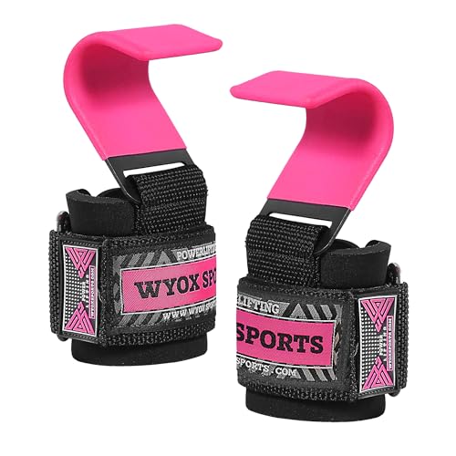 Professional Lifting Straps and Heavy Duty Hooks | 7mm Think Neoprene Padded Wrist Wraps for Weightlifting Support & Grip - Ideal Gym Gloves for Men Women Pair - Pink