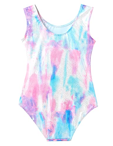 Domusgo Gymnastics Leotards for Girls Size 6-7 Years Old Sparkle One Piece Shiny Colorful Tie Dye Outfits