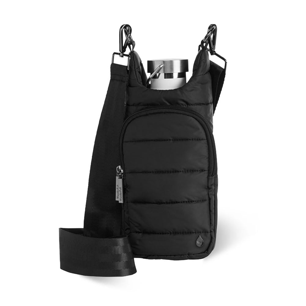 WanderFull® Original HydroBag®, Fits Up to 32 oz Water Bottle Holder with Strap, Hands-Free Crossbody, Water Bottle Carrier Bag with Phone Pocket - Black Matte, Mother’s Day Gift