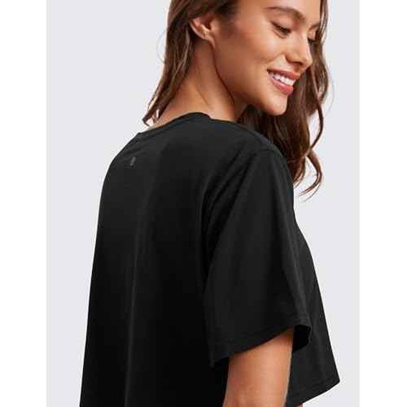 CRZ YOGA Pima Cotton Loose Crop T-Shirts for Women - Workout Yoga Casual Athletic Running Short Sleeve Shirts Crewneck Tops