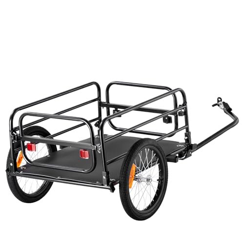 VEVOR Bike Cargo Trailer, 160 lbs Load Capacity, Heavy-Duty Bicycle Wagon Cart, Foldable Compact Storage & Quick Release with Universal Hitch, 16" Wheels, Safe Reflectors, Fits 22"-28" Bike Wheels