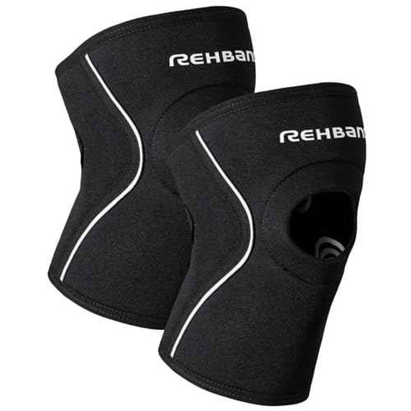 Rehband Open Patella Knee Brace 5mm Neoprene, Supportive Knee Sleeve with Patella Support, Knee Protection for Strength Training, Jogging & Fitness, Colour:Black - 1 Pair, Size:Large