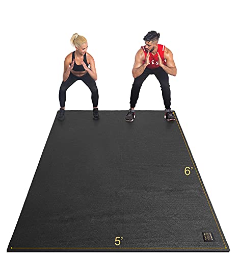 GXMMAT Large Exercise Mat 6'x5'x7mm, Non-Slip Workout Mats for Home Gym Flooring, Extra Wide and Thick Durable Cardio Mat, High Density, Shoe Friendly, Great for Plyo, MMA, Jump Rope, Stretch, Fitness