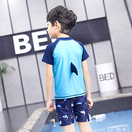 HZYBABY Little Boys Two Piece Rash Guard Swimsuits Kids Cartoon Short Sleeve Swimwear Sets, Nave, 4T / 5T