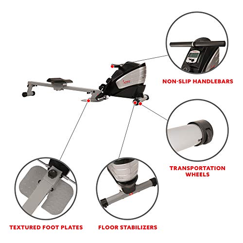 Sunny Health & Fitness Dual Function Magnetic Rowing Machine w/Digital Monitor, Multi-Exercise Step Plates, 275 LB Max Weight and Foldable - SF-RW5622 (Steel)