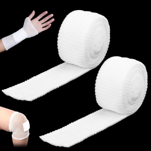 2 Rolls Tubular Bandage, 2.3 Inch Elastic Net Bandages, Wound Dressing Elastic Mesh Net, Tubular Gauze for Arm Wounds Without The Use of Adhesive Tape