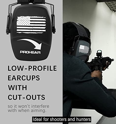 PROHEAR 016 Ear Protection Safety Earmuffs for Shooting, NRR 26dB Noise Reduction Slim Passive Hearing Protector with Low-Profile Earcups, Compact Foldable for Gun Range, Mowing (Patriot)