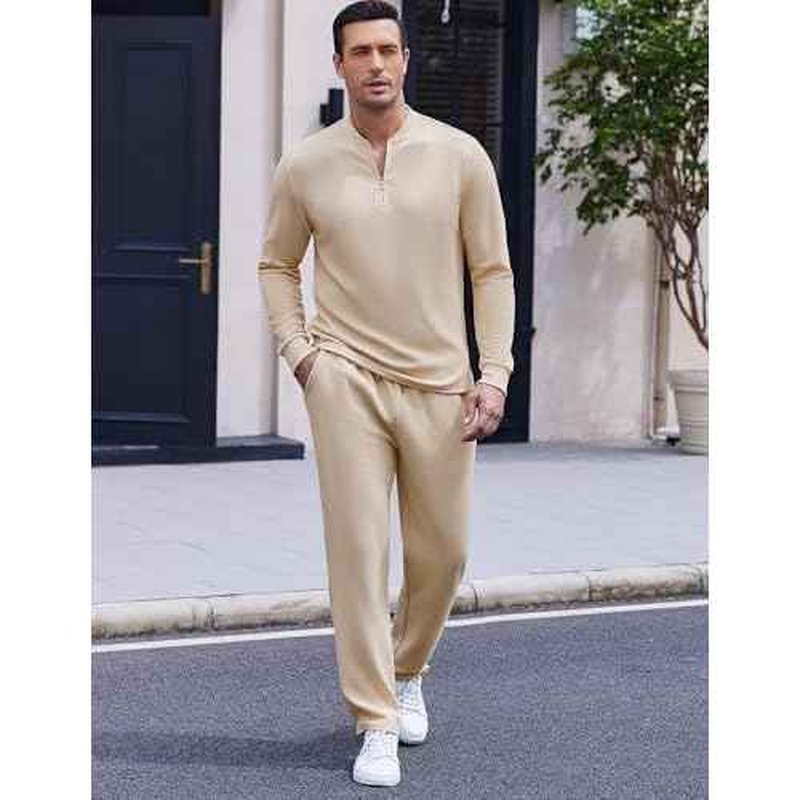 COOFANDY Men's 2 Piece Tracksuit Set Polo Athletic Sweatsuit Quarter Zip Jogging Long Sleeve Casual Sports Outfits