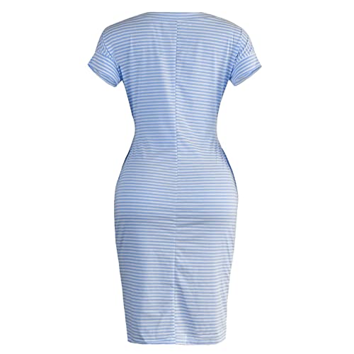 BFAFEN Prime of Day Deals 2024 Summer Dresses for Women 2024 Striped Print Crew Neck Pocket Dress Casual T Shirt Midi Dress Tie Waist Work Dress