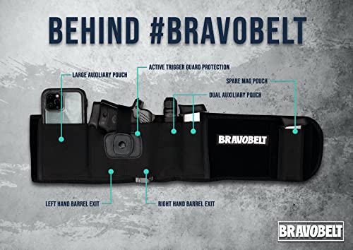 BRAVOBELT XL Belly Band Holster - Athletic Flex FIT for Running, Jogging, Hiking - G17-43 S&W M&P 40 Shield Bodyguard Kimber (45" - 55" Belly, Black)