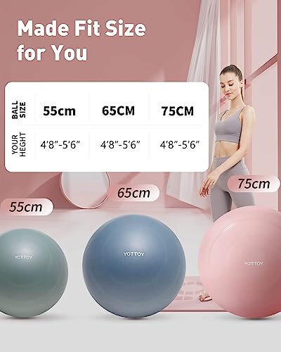 YOTTOY Anti-Burst Exercise Ball for Working Out, Yoga Ball for Pregnancy,Extra Thick Workout Ball for Physical Therapy,Stability Ball for Ball Chair Fitness with Pump (Black)