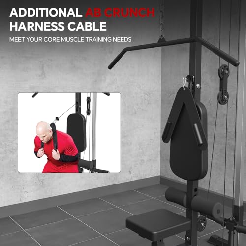 SPART Wall Mount Cable Station, LAT Pull Down and LAT Row LAT Tower with 17 Heights Adjustable Dual Pulley System High and Low Cable Machine, Home Gym Cable Crossover