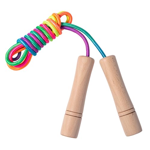 Homello Jump Rope for Kids - Wooden Handle - Adjustable Cotton Braided Fitness Skipping Rope