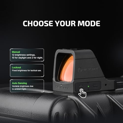 OLIGHT Osight 3 MOA Rechargeable Dot Open Reflex Sight with Charging Cover, Tactical Parallax-Free Sight, Picatinny Mount Compatible - Green/Red Dot Options