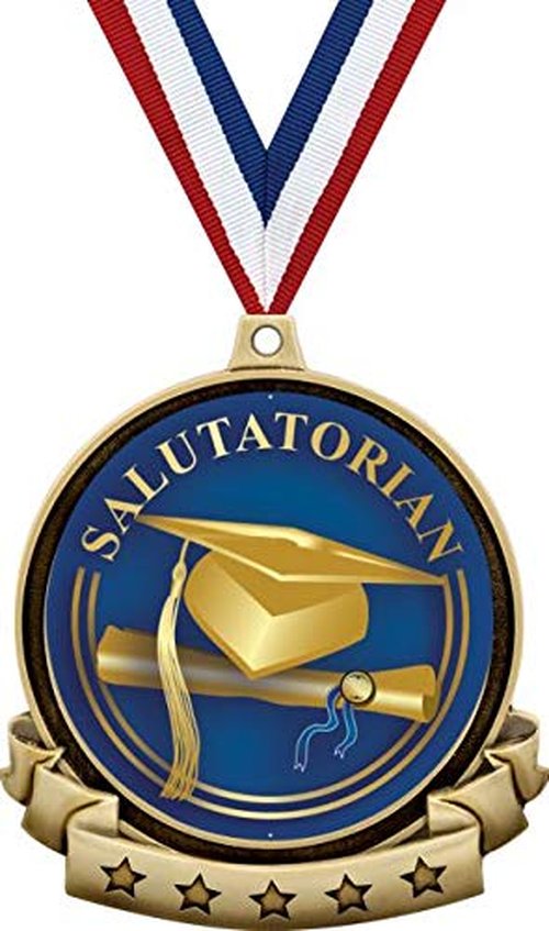 Salutatorian Medals - 2.5" Gold Graduation Medal Award Includes Red White and Blue Neck Ribbon, Great Salutatorian Awards 5 Pack Prime