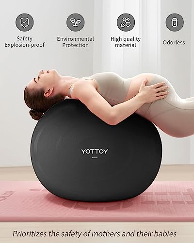 YOTTOY Anti-Burst Exercise Ball for Working Out, Yoga Ball for Pregnancy,Extra Thick Workout Ball for Physical Therapy,Stability Ball for Ball Chair Fitness with Pump (Black)