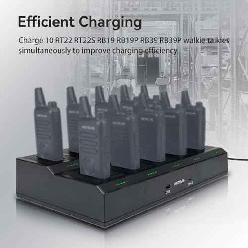 Retevis RT22 10-Way Walkie Talkie Charger, Ten Way Multi Unit Charger, for Retevis RT22 RT22S RB19 RB19P RB39 RB39P Walkie Talkie and Battery, 5 LED Indicators, AC/DC Adapter, Replaceable Base(1 Pack)