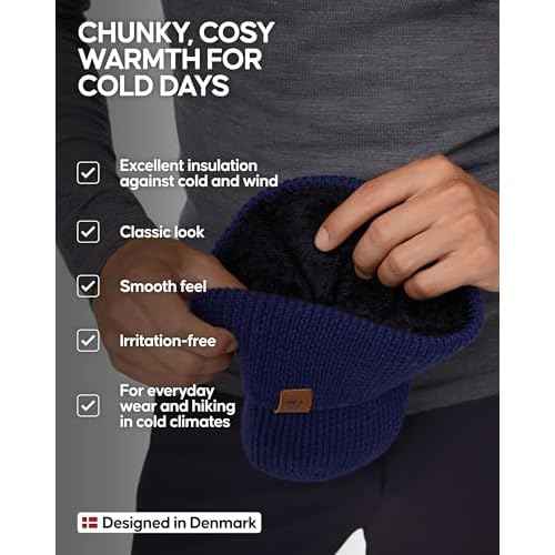 DANISH ENDURANCE Merino Wool Beanie for Men & Women, Warm Knitted Winter Hat