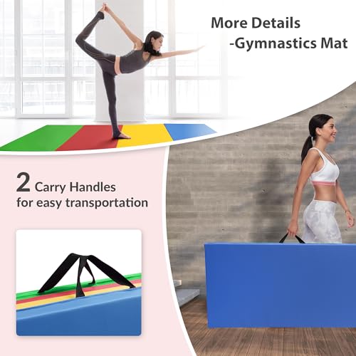 Aurorafy Rainbow-Color Gymnastics Mat 4'x8'x2" Folding Exercise Mat with Handles
