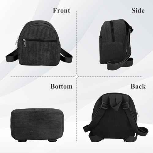 Cute Mini Backpacks, Corduroy Tiny Backpack Small Backpack for Women and Girls, Portable Ladies Backpacks (black)