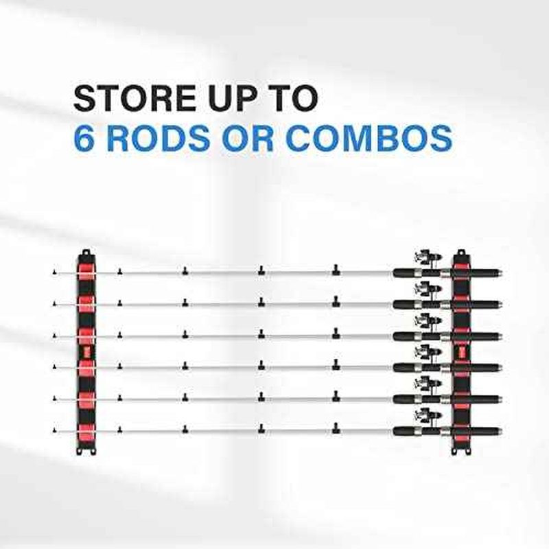 Simple Deluxe Horizontal Fishing Rod Holders Wall-Mounted - Upgraded Fishing Rod Rack Great Fishing Pole Holder for Garage, Fishing Rod Rack Red
