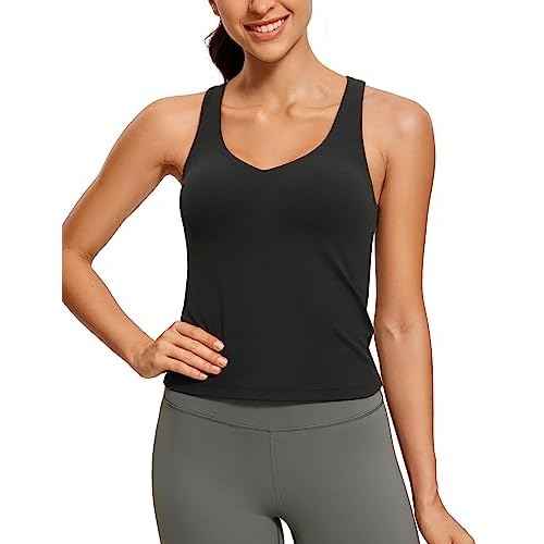 CRZ YOGA Butterluxe Womens V Neck Workout Tank Tops with Built in Bras - Sleeveless Padded Racerback Yoga Athletic Camisole