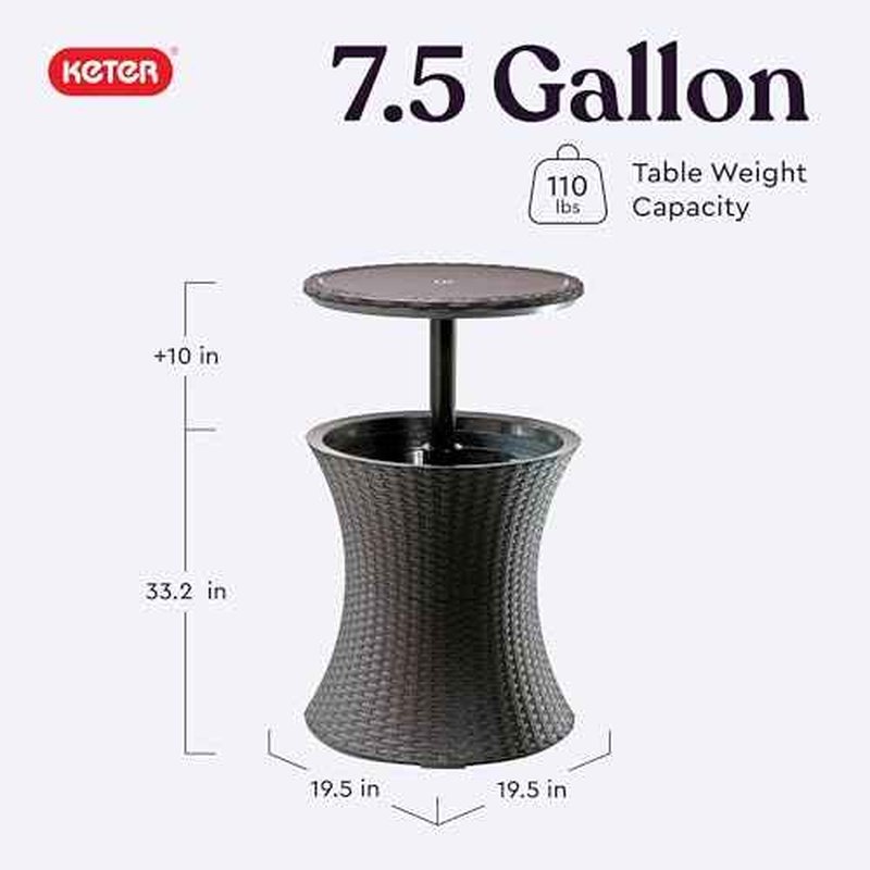 Keter Pacific Cool Bar Outdoor Patio Furniture and Hot Tub Side Table with 7.5 Gallon Beer and Wine Cooler, Espresso Brown