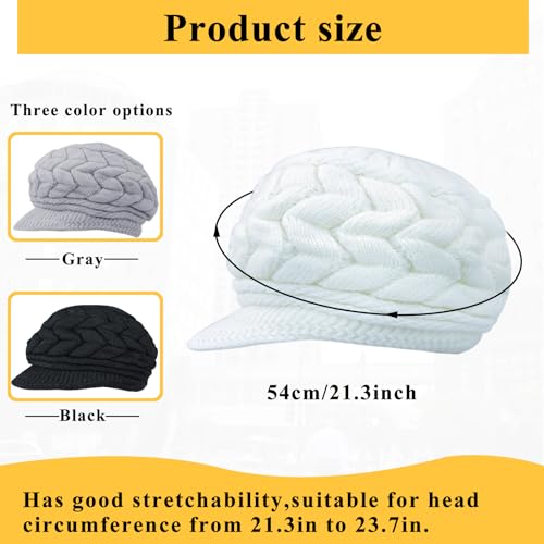 Winter Knit Beanies for Women, Warm Fleece Lined Women Thick Hat Slouchy Hat Cap with Brim