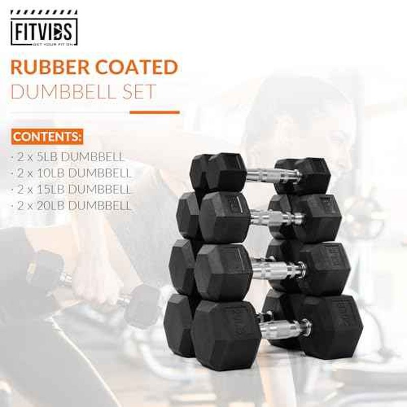 Fitvids Rubber Encased Hex Dumbbell Set Contoured Handle for Muscle Toning, Strength Building & Full Body Workout, 60LB, 100LB, 150LB and 550LB Set
